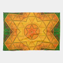 Paño De Cocina Mosaico Mandala Flor Verde y Amarillo
