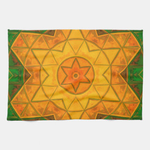 Paño De Cocina Mosaico Mandala Flor Verde y Amarillo