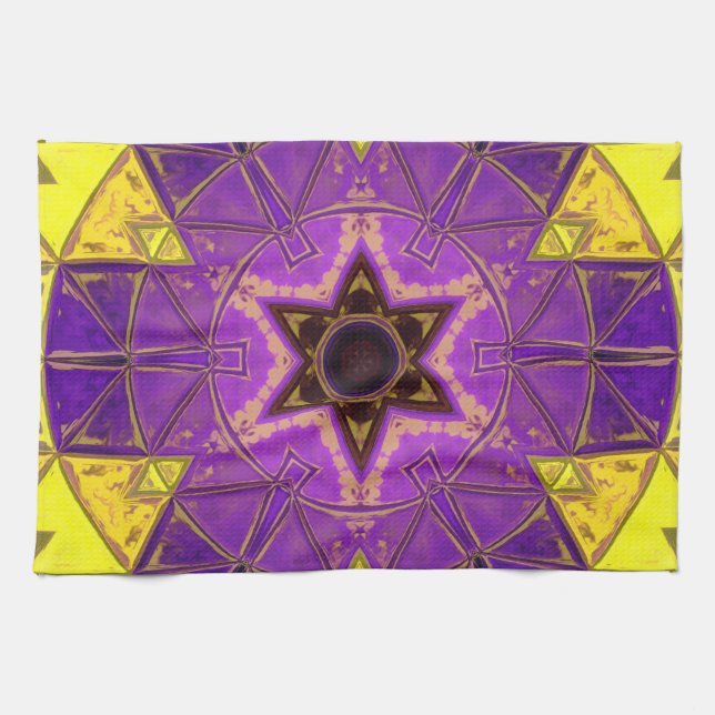 Paño De Cocina Mosaico Mandala morado y amarillo (Horizontal)