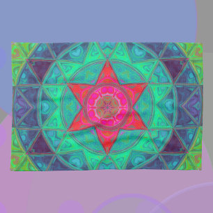 Paño De Cocina Mosaico Mandala Verde Azul y Rojo