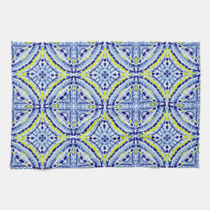 Paño De Cocina Mosaico-Pintado de Neón Azul Mediterráneo