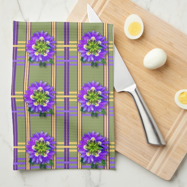 Paño De Cocina Moss Green with Purple Flowers Kitchen Towels (Doblado Cuarto)
