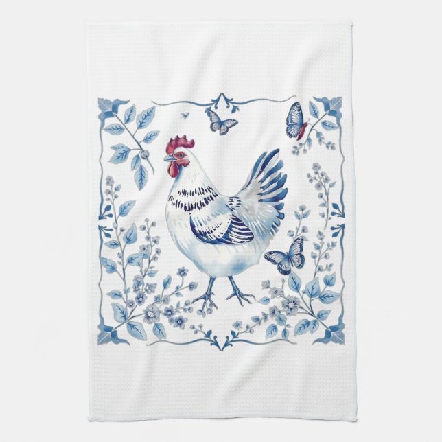 Paño De Cocina Mother’s Day Blue Porcelain Farmhouse Chicken (Vertical)