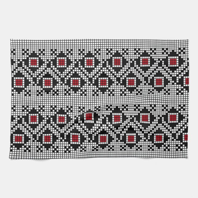 Paño De Cocina Motif rumano geométrico rojo y negro (Horizontal)