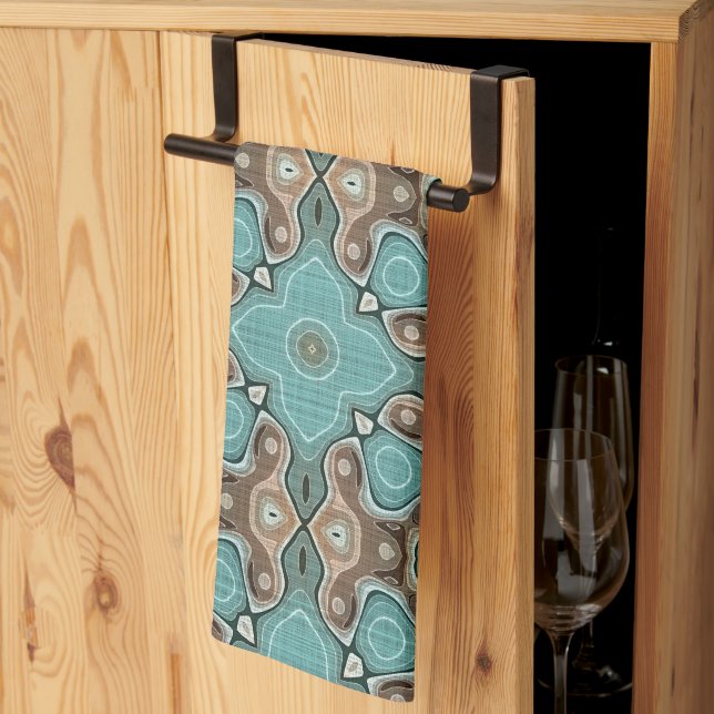 Paño De Cocina Motivo de arte bohemio marrón turquesa verde (Pliegue de tercios)