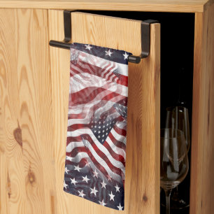 Paño De Cocina Motivo de Bandera Americana Abstracta Rojo Blanco 