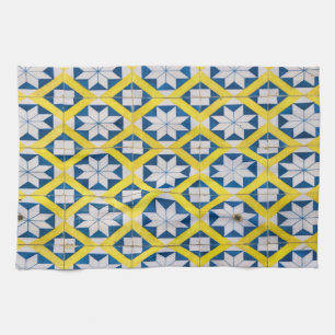 Paño De Cocina Motivo de flores mosaico en mosaico amarillo azul