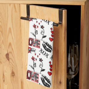 Paño De Cocina Motivo de San Valentín Rojo Negro Blanco