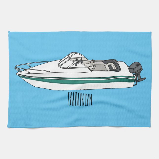 Paño De Cocina Motorboat cartoon illustration  (Horizontal)
