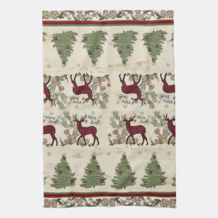 Paño De Cocina Mountain Lodge Christmas Tree Merry in Bright Deer