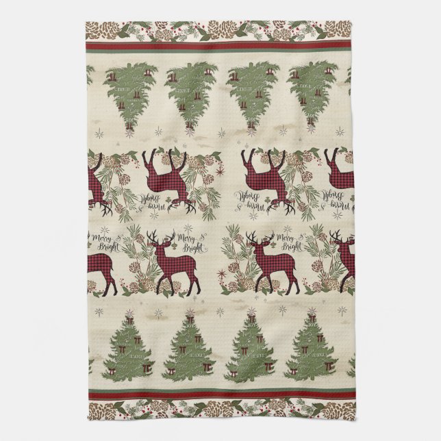 Paño De Cocina Mountain Lodge Christmas Tree Merry in Bright Deer (Vertical)