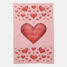 Paño De Cocina Muchos Corazones Rojos Con Texto Personalizado