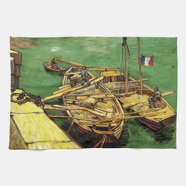 Paño De Cocina Muelle de Van Gogh con hombres descargando barcaza (Horizontal)