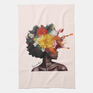 Paño De Cocina Mujer afroamericana con pelo afro floral (2)