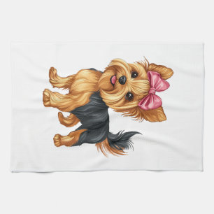 Paño De Cocina Mujer con perro Yorkshire Terrier de lazo coqueta