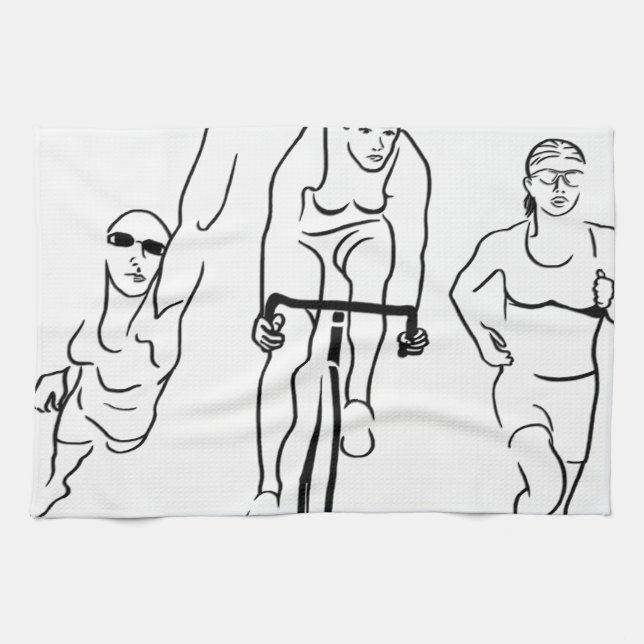 Paño De Cocina Mujer del Triathlon del funcionamiento de la bici (Horizontal)