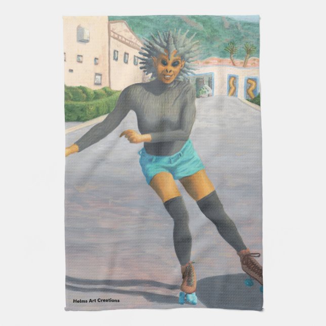 Paño De Cocina Mujer extranjera patinando patinaje sobre la cocin (Vertical)