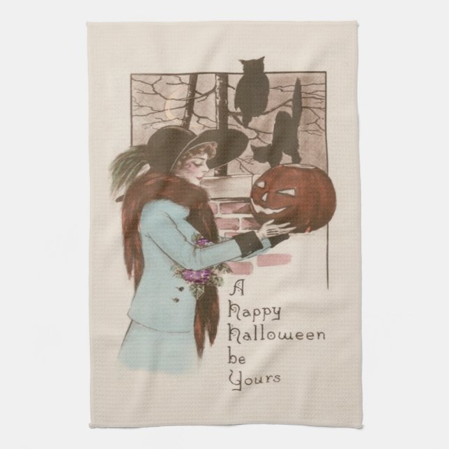 Paño De Cocina Mujer Jack O' Lantern Pumpkin Owl (Vertical)
