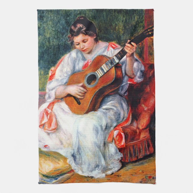 Paño De Cocina Mujer tocando la guitarra, de Pierre Renoir (Vertical)