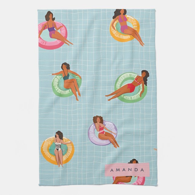 Paño De Cocina Mujeres de verano personalizadas relajándose en lo (Vertical)