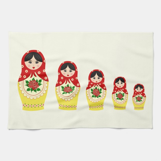 Paño De Cocina Muñecas rusas rojas de la jerarquización del (Horizontal)