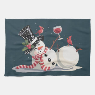 Paño De Cocina Muñeco de Nieve de Navidad con Regalo de Vino Bebi