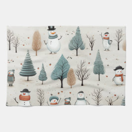 Paño De Cocina Muñeco de nieve y árboles