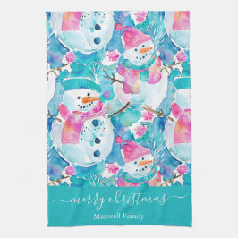 Paño De Cocina Muñecos de nieve azul turquesa adorables guión nav