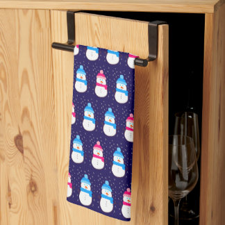 Paño De Cocina Muñecos de nieve de invierno rosados y azules