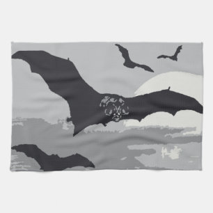Paño De Cocina Murciélagos negros voladores de Halloween vintage