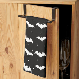 Paño De Cocina Murciélagos negros y blancos Halloween negro