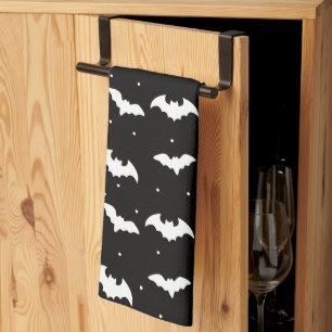 Paño De Cocina Murciélagos negros y blancos Halloween negro