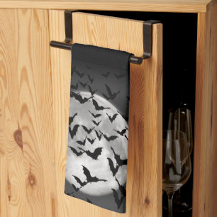 Paño De Cocina Murciélagos y una luna llena Halloween