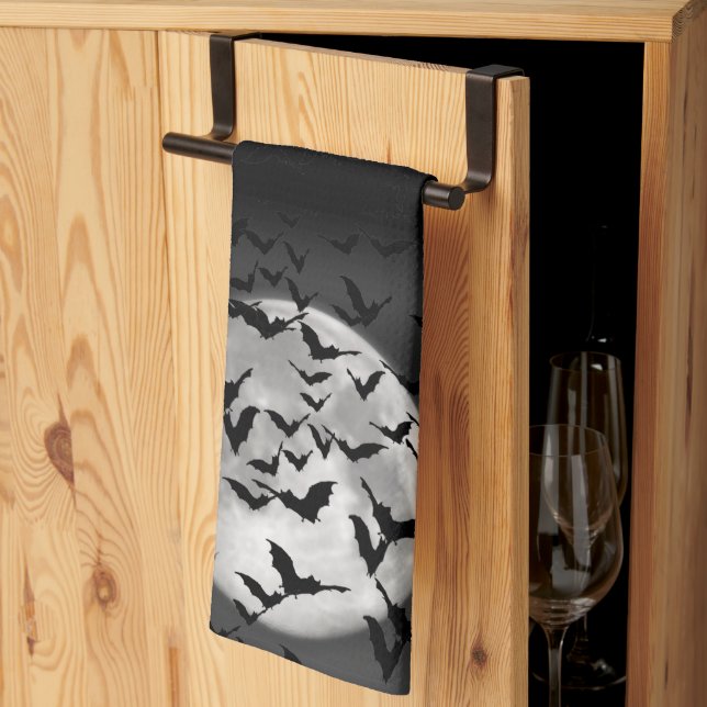 Paño De Cocina Murciélagos y una luna llena Halloween (Pliegue de tercios)