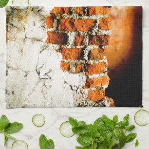 Paño De Cocina Muro de ladrillo roto blanco y naranja
