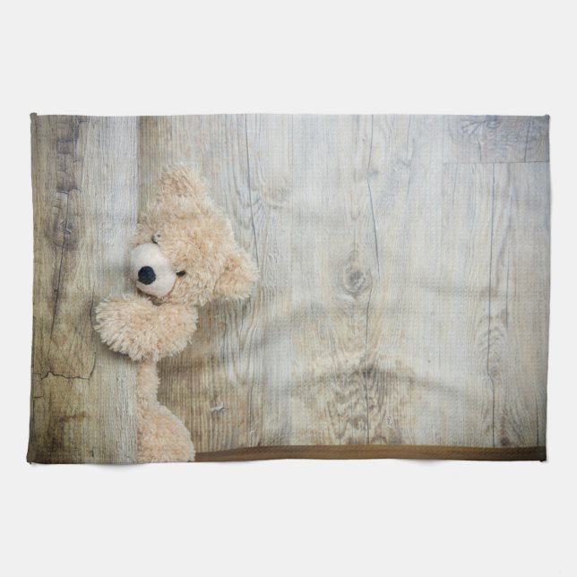 Paño De Cocina Muro De Madera Rústica De Oso Cutáneo Con Oso (Horizontal)