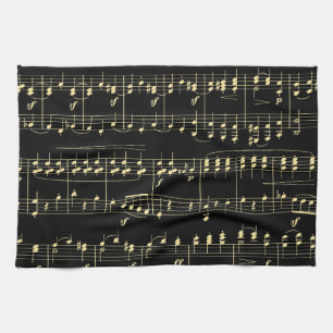 Paño De Cocina Música dorada en negro