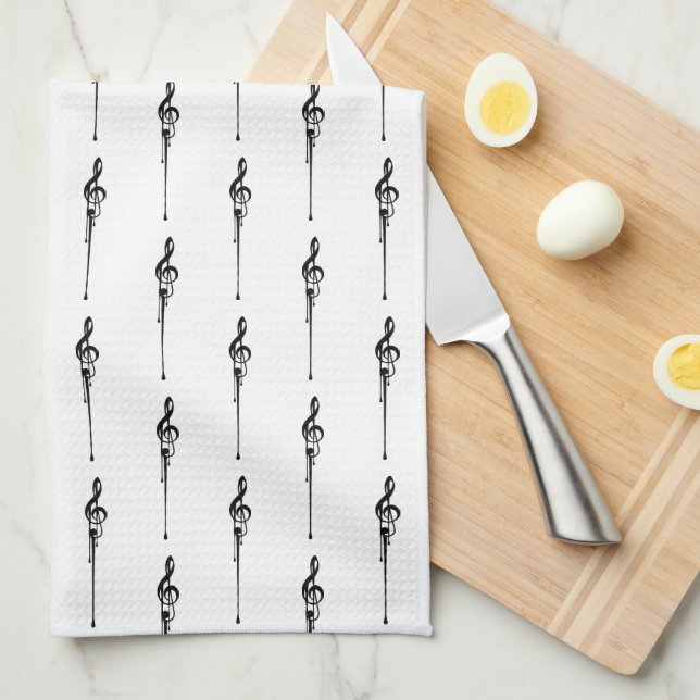Paño De Cocina Música Motif Melding Treble Clef Black and White (Doblado Cuarto)