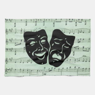 Paño De Cocina Música verde y máscaras griegas de teatro