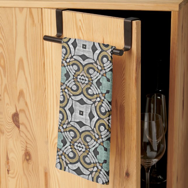 Paño De Cocina Mustard Brown Verde azulado Green Gray Black Tribe (Pliegue de tercios)