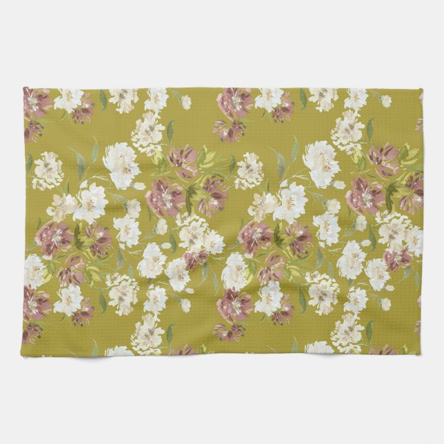 Paño De Cocina Mustard Cranberry Floral Kitchen Towels (Horizontal)
