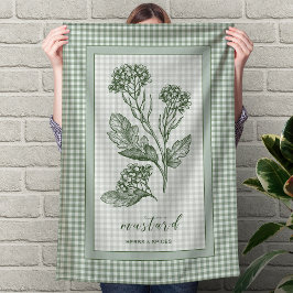 Paño De Cocina Mustard Herb Kitchen Towel – Green Gingham Border