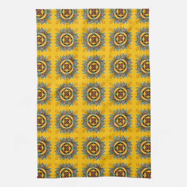 Paño De Cocina Mustard Victorian Tile Design (Vertical)