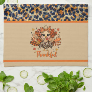 Paño De Cocina Muy agradecido – Pavo de estampado de leopardo