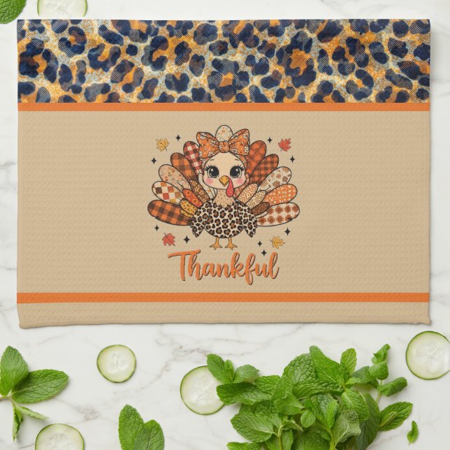 Paño De Cocina Muy agradecido – Pavo de estampado de leopardo (Doblado)