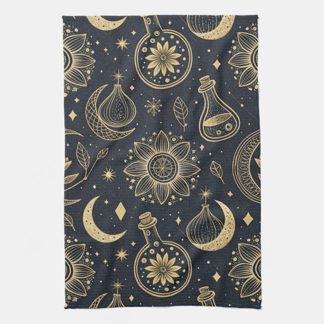 Paño De Cocina Mystical Celestial Witchcraft - Gold Botanical (2) (Vertical)