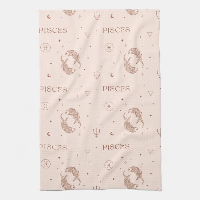 Paño De Cocina Mystical Libra Zodiac Pattern in Brown & Burgundy (Vertical)