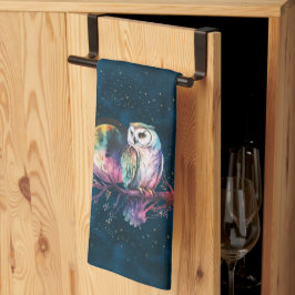 Paño De Cocina Mystical Rainbow Owl y Full Moon Celestial