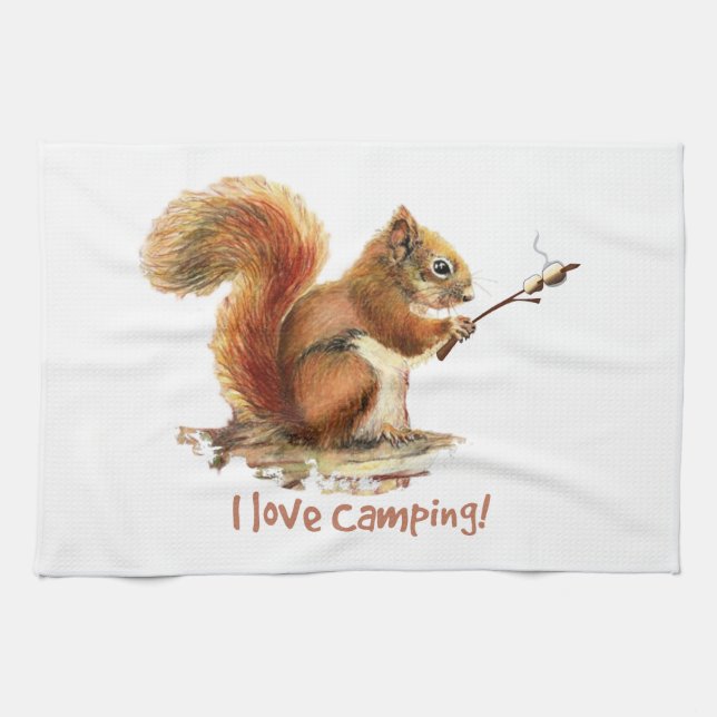 Paño De Cocina NACIDO PARA IR A CAMPING Fun Squirrel Cita Animal (Horizontal)