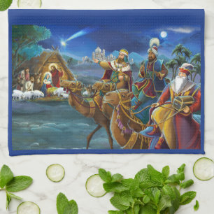 Paño De Cocina Nacimiento con los Reyes Magos vacaciones de Navid